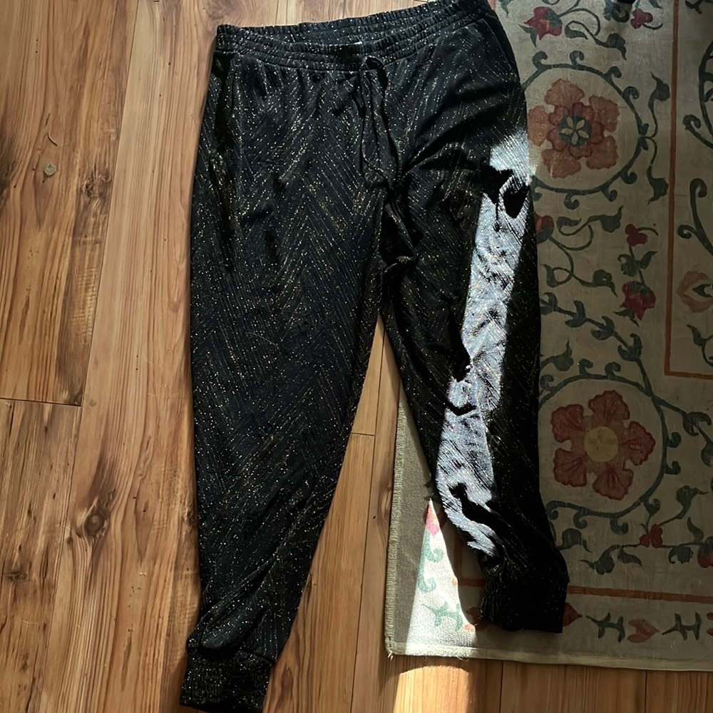 Black and gold sparkly joggers, XL